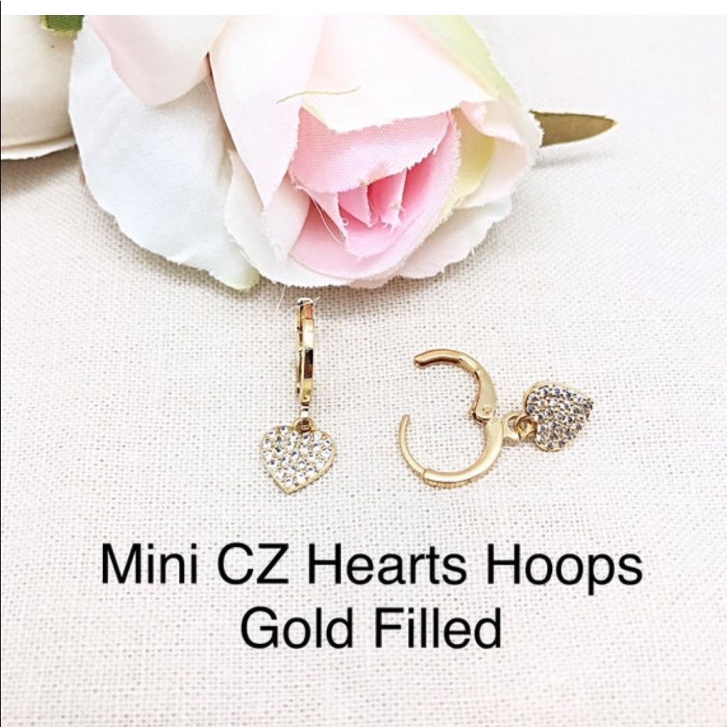 Gold Cz Heart Dangle Huggies, Gold Filled, Nwt, Ships In Gift Box